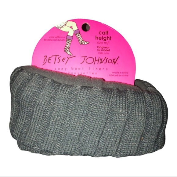 Betsey Johnson gray knitted knee hi fleece boot liner feet boot warmers - Picture 2 of 12